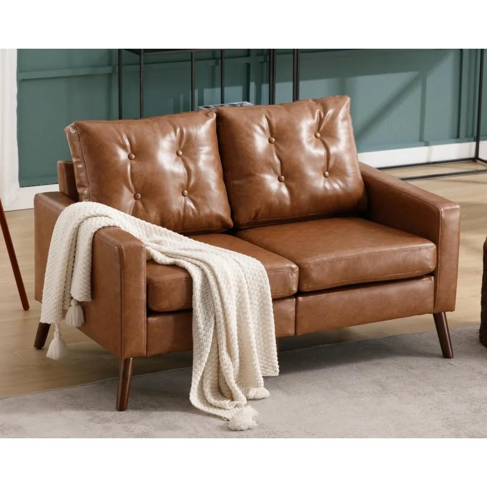 Ljustra 53" W Faux Leather Loveseat Sofa Button Tufted Mid Century Modern