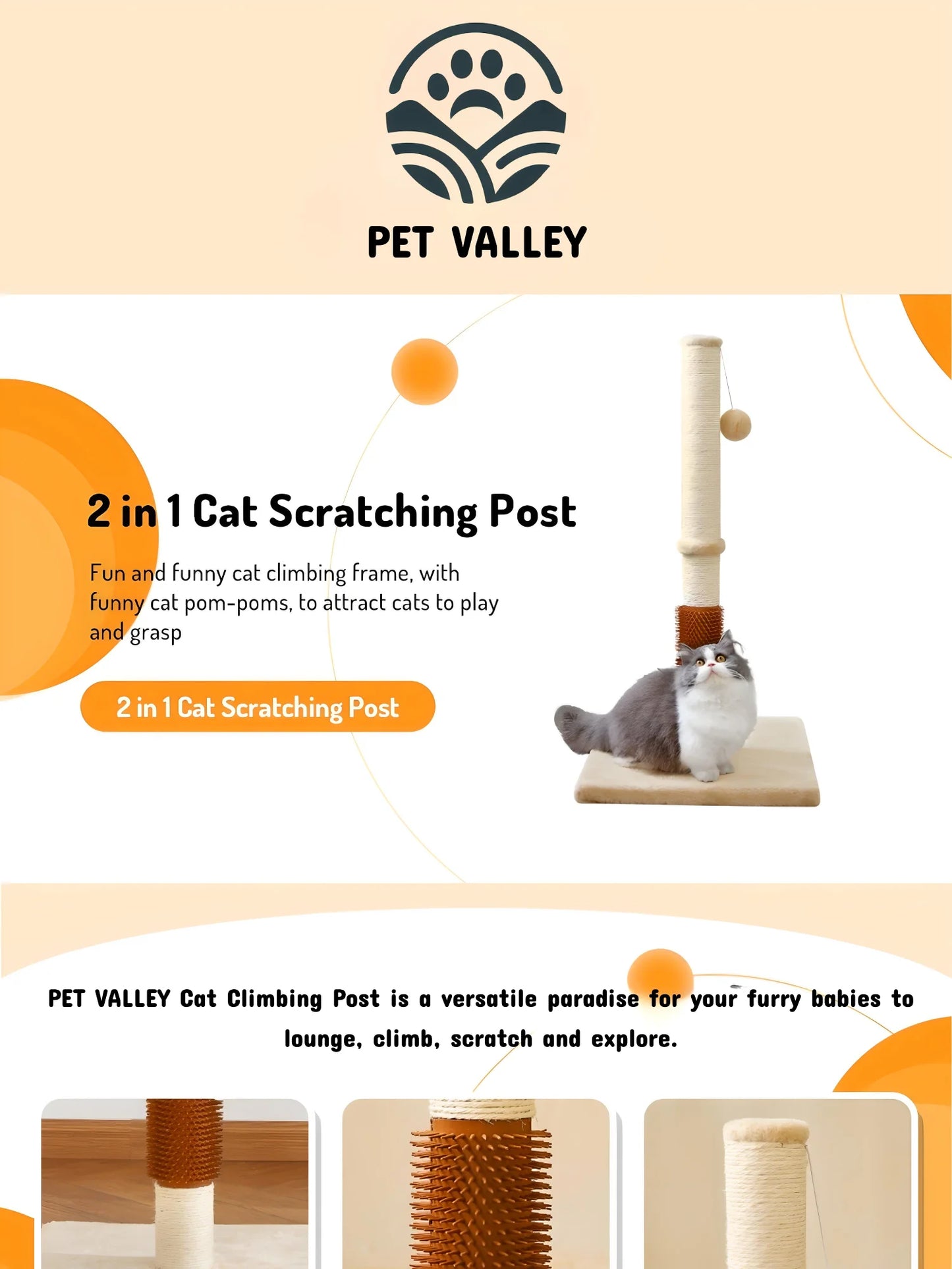 32 Inch Tall Cat Scratching Post with 2 Hanging Balls for Indoor Cats