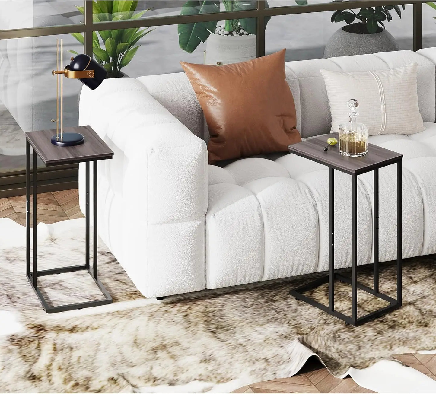 Side Table Set of 2 C Shaped End Tables for Living Room Bedroom Office