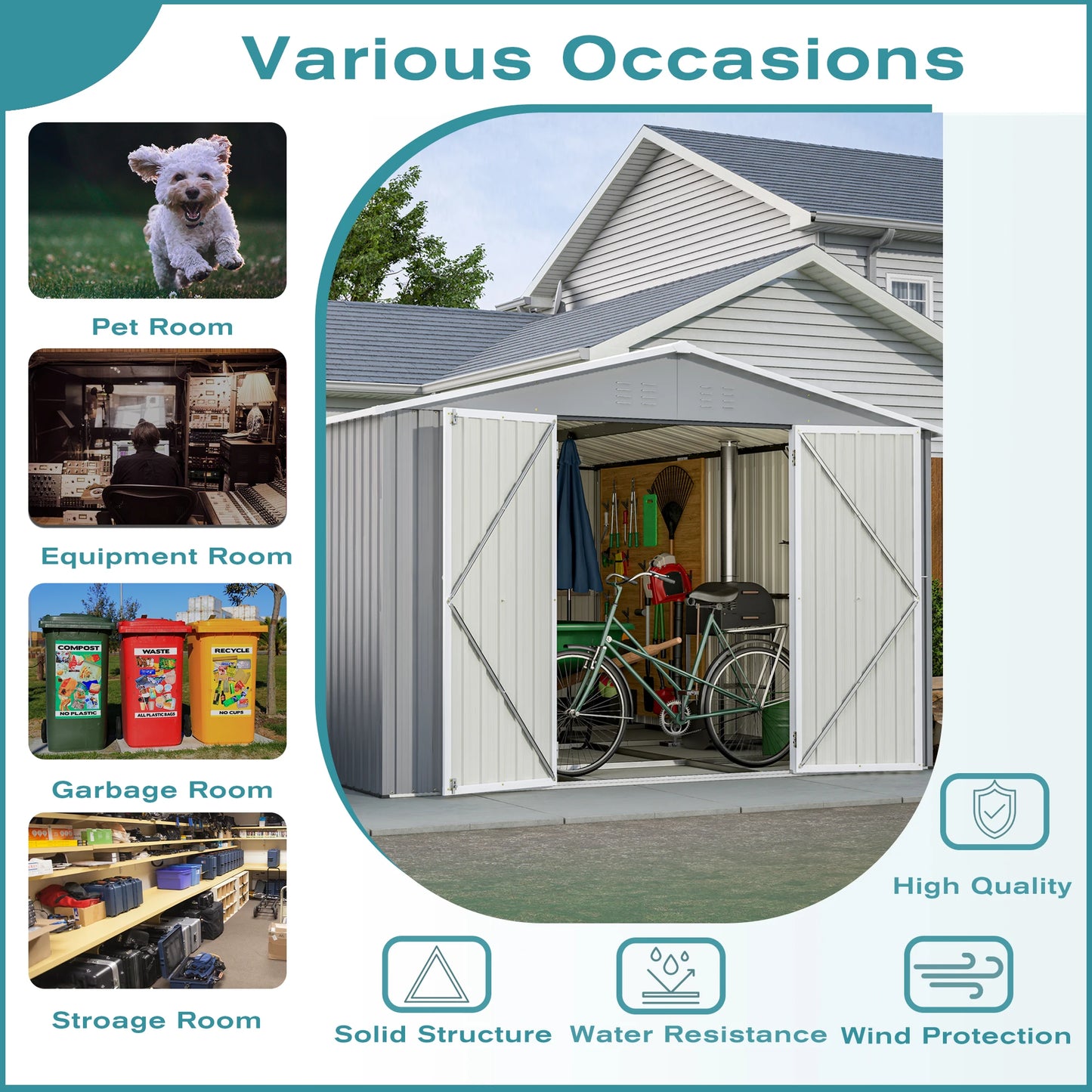 Ljustra 10x12 FT Metal Utility Tool Shed Garden Storage Waterproof