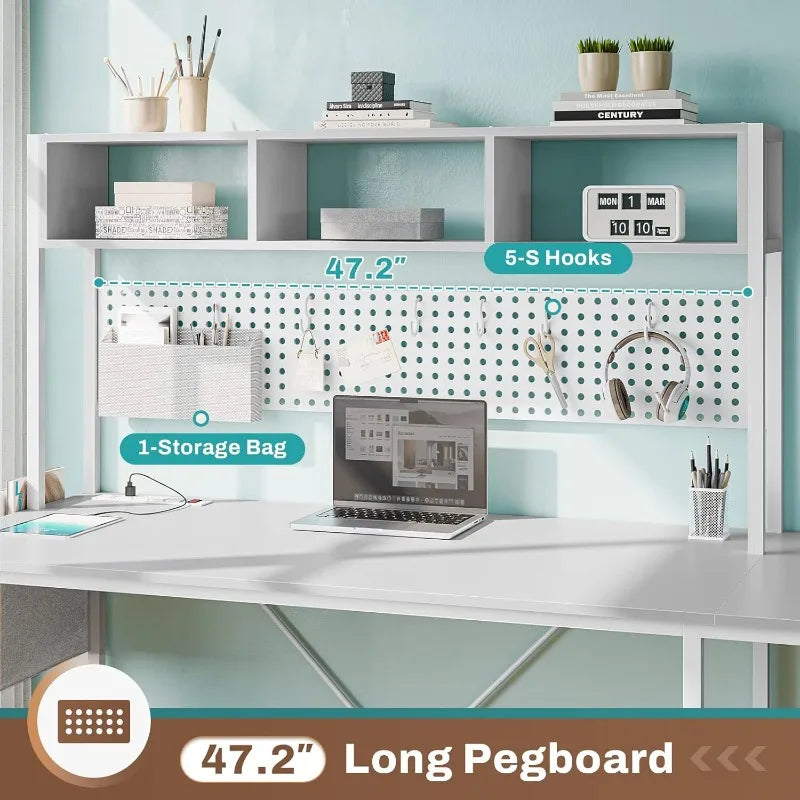 L Shaped Gaming Desk Reversible Corner Desk with Power Outlet and Hutch