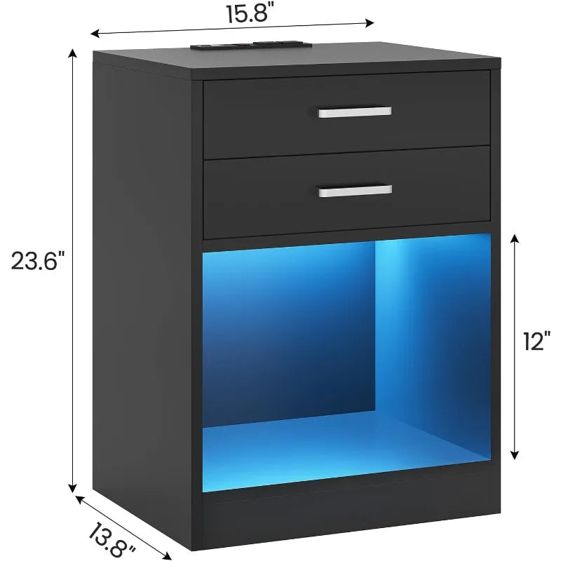 ADORNEVE LED Nightstands Set of 2 with Charging Station for Bedroom
