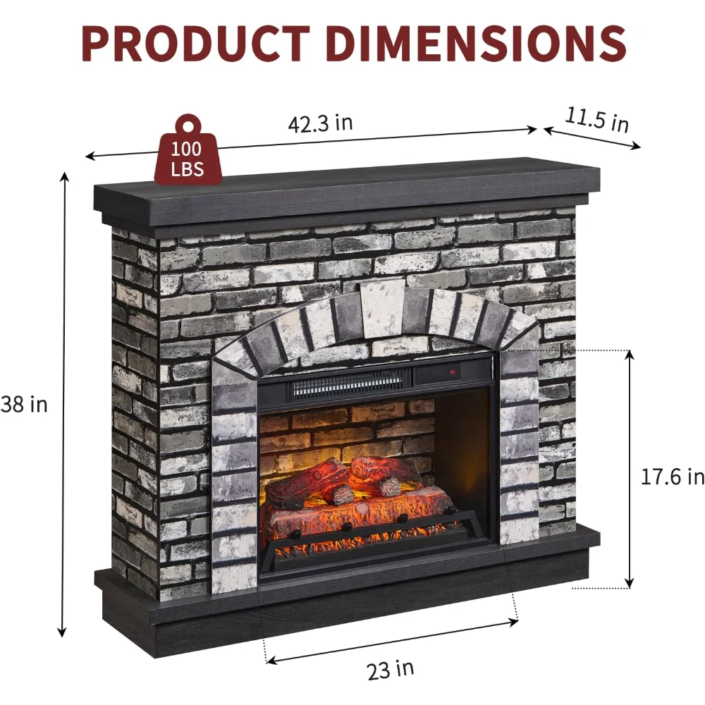 42 Inch Electric Fireplace Mantel TV Stand Freestanding Heater Adjustable Flame