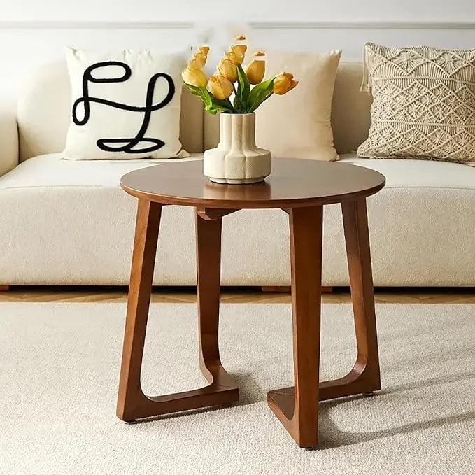 Solid Wood Round Coffee Table Rustic Farmhouse Living Room Tea Table