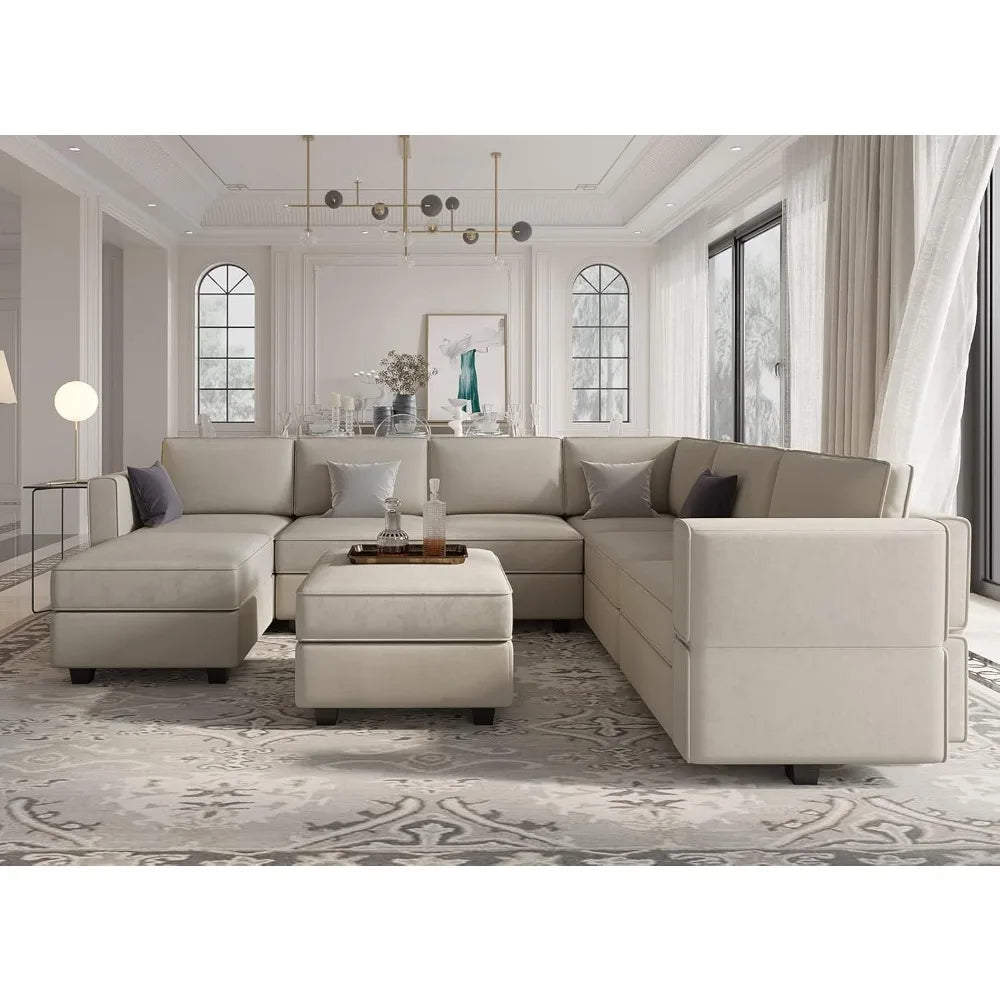 Modular Sectional Sofa Storage Seat U Shaped Couch with Ottoman