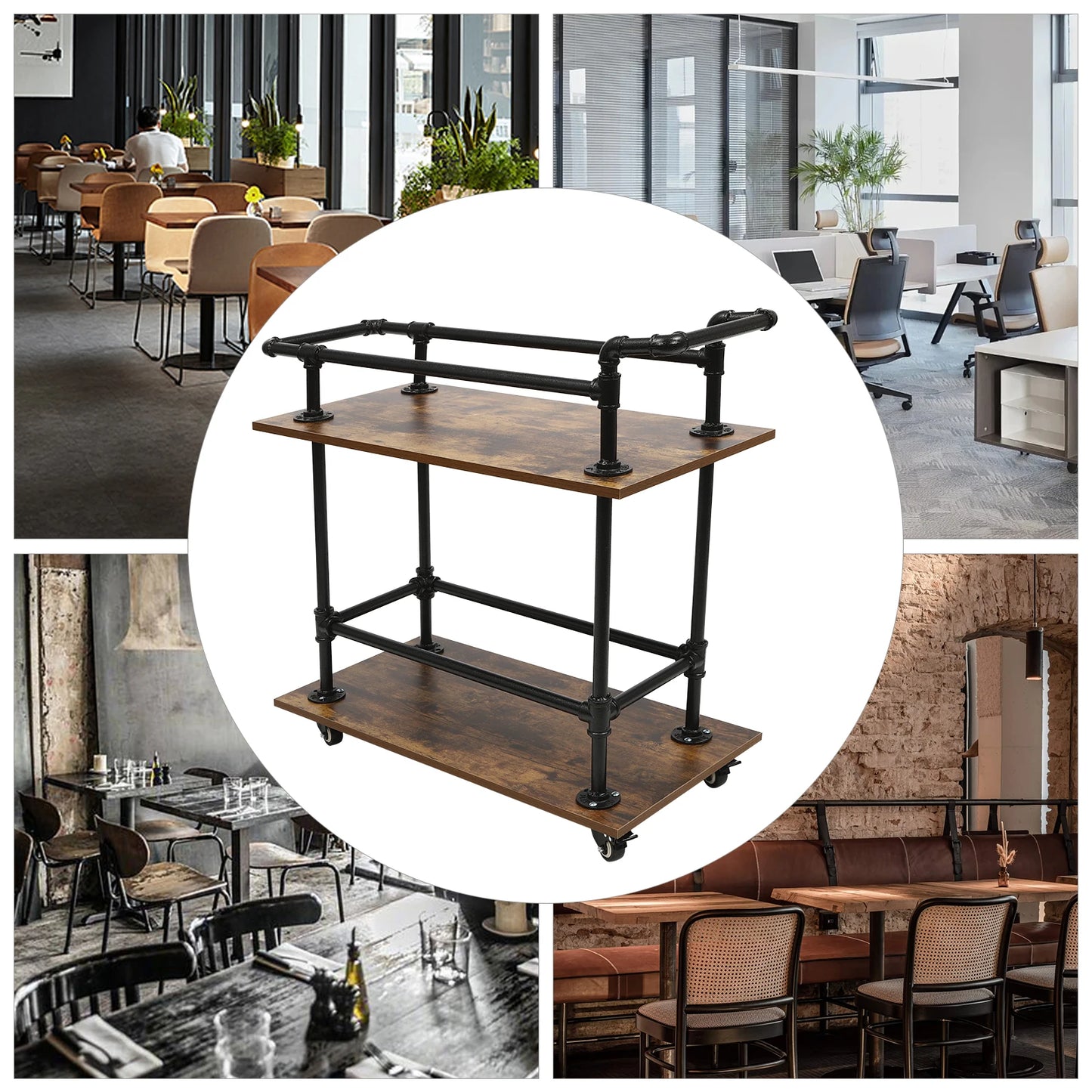 Ljustra Industrial Bar Cart Serving Cart Mobile Kitchen Rolling Cart