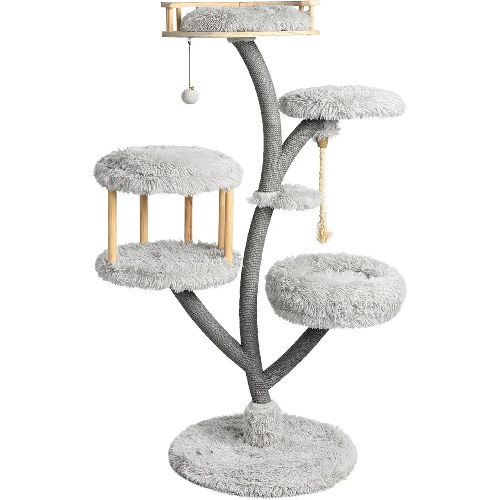KAMABOKO 60.2" Tall Cat Tree Luxury Condo for Large Cats Scratching Post