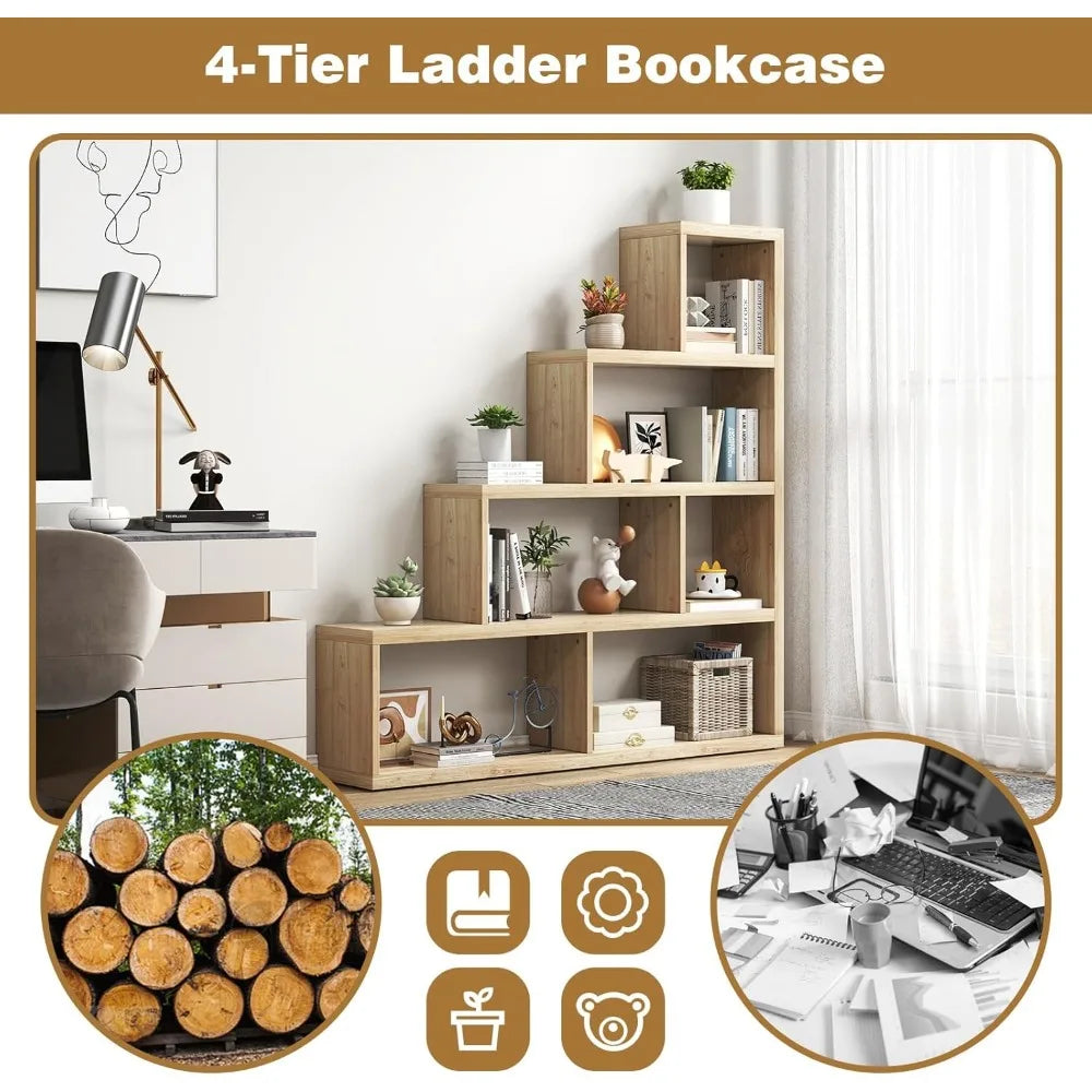 L Shaped 4 Tier Bookshelf Corner Display Rack 10 Shelves Modern Home Storage