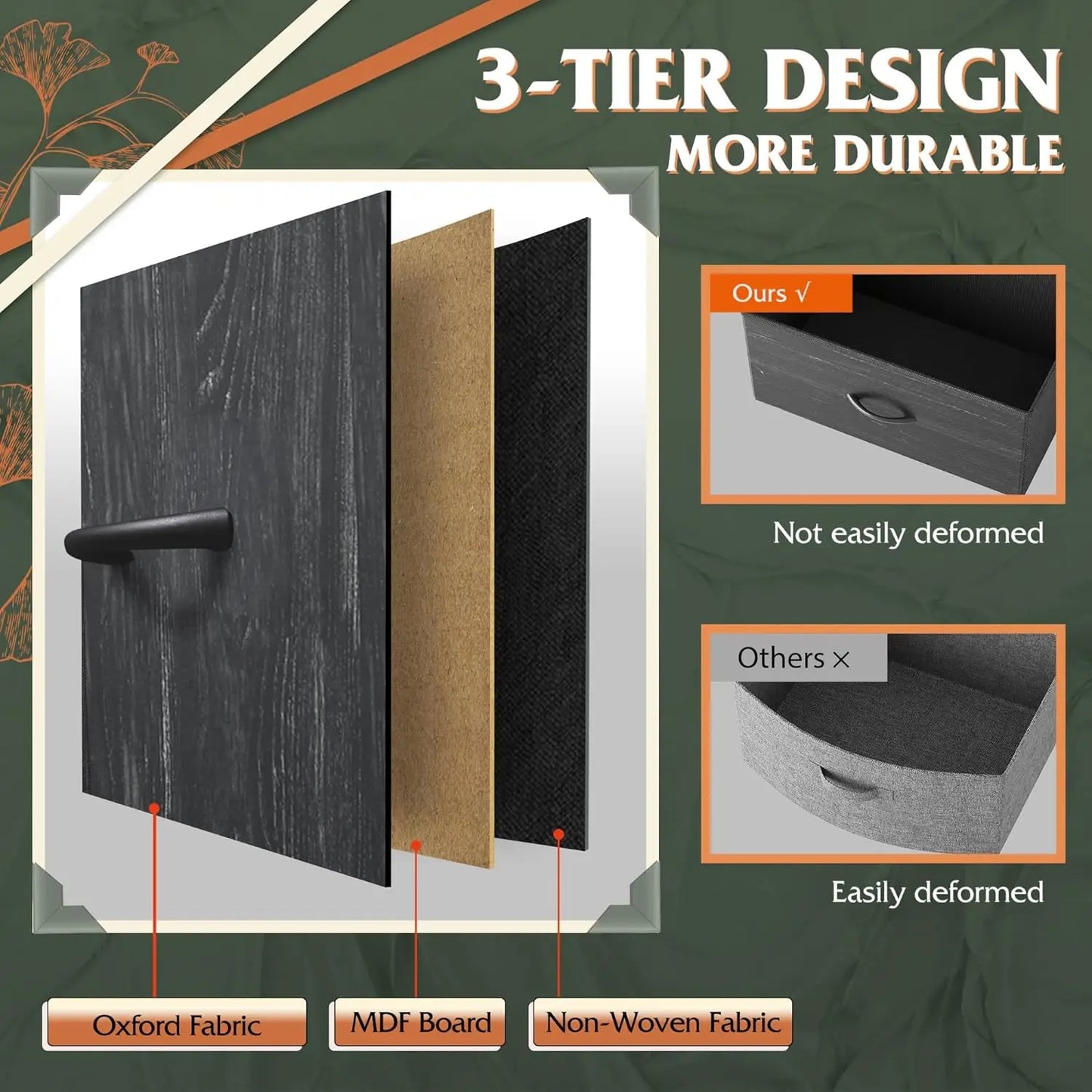 16 Drawers Dresser, Tall Dresser for Bedroom, Closet, Hallway, Storage Dresser Organizer Unit, Charcoal Black Wood Grain Print