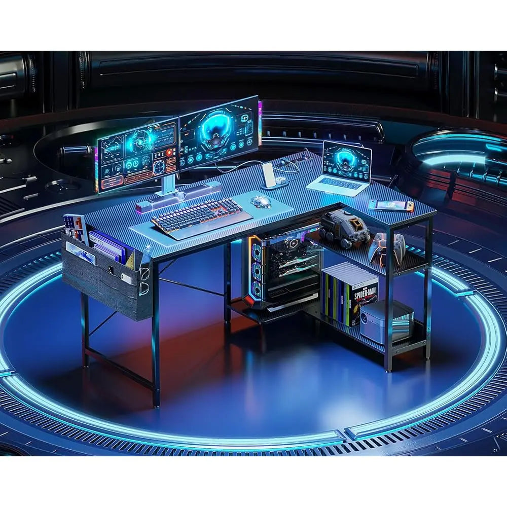 L Shaped Gaming Computer Desk with Power Outlets Corner Desk Small Space