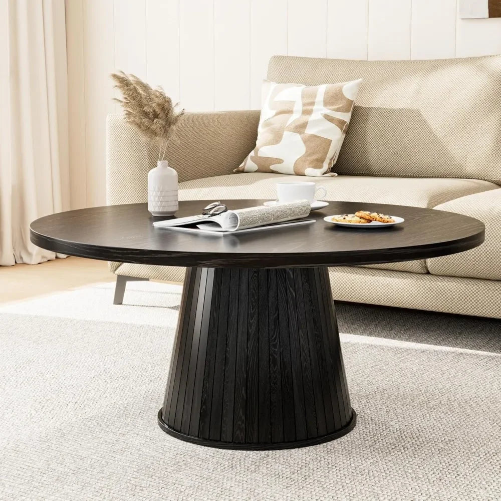 Mid Century Modern Wood Coffee Table Fluted Circle Living Room Accent