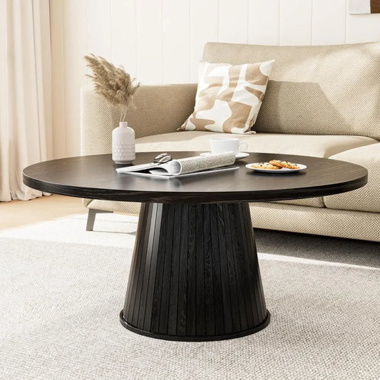 Mid Century Modern Wood Coffee Table Fluted Circle Living Room Accent