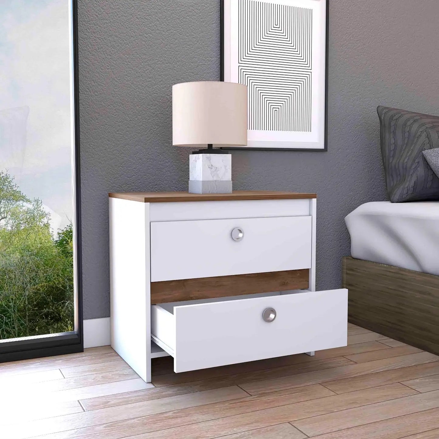 Idaly Nightstand Modern Bedroom Furniture Two Drawers White Dark Brown
