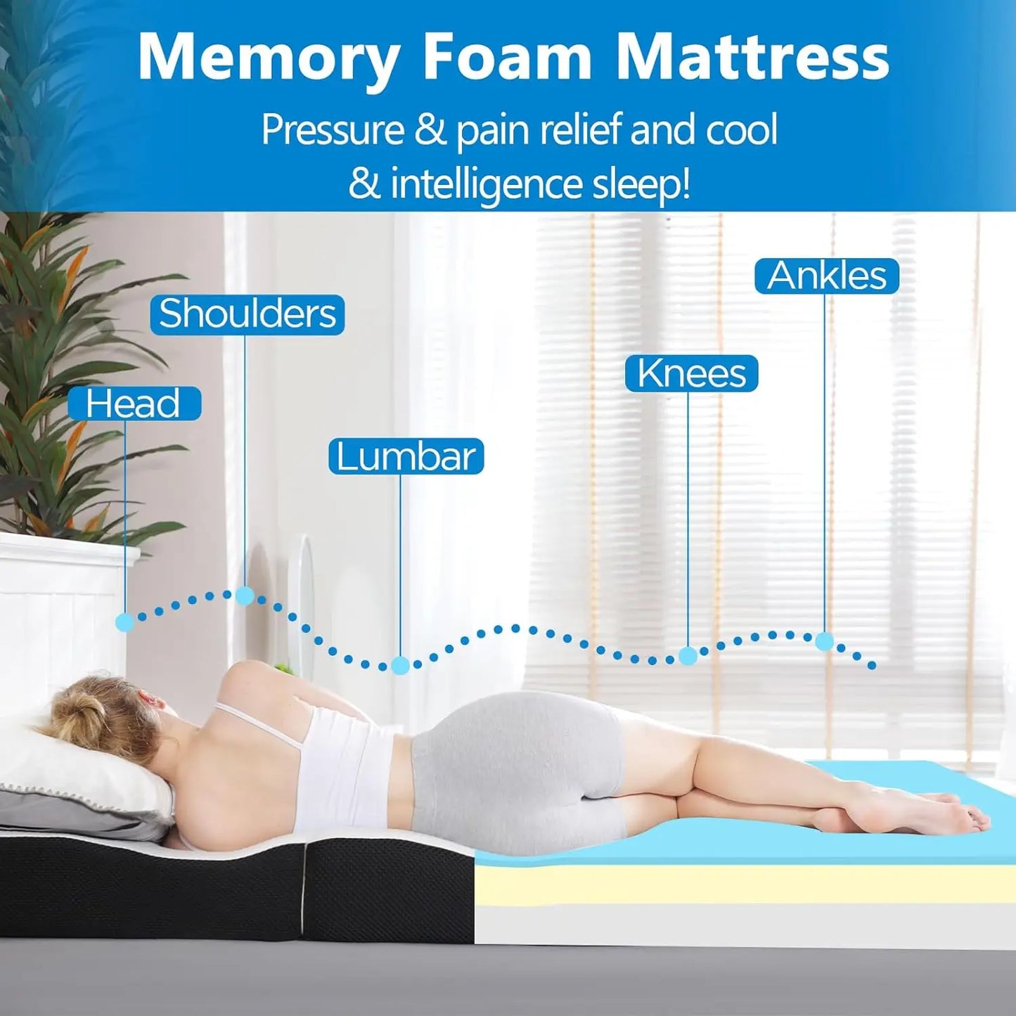 Ljustra 6 Inch Folding Mattress Tri-Fold Memory Foam Topper for Dorms