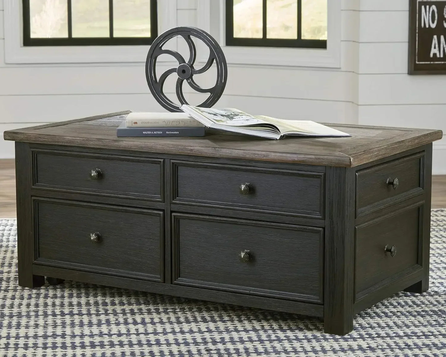 Tyler Creek Rustic Farmhouse Lift Top Coffee Table with Drawers