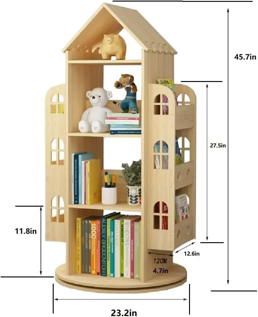 Rotating Bookshelf 360 Display Wooden Bookcase Storage Rack Kids Organizer