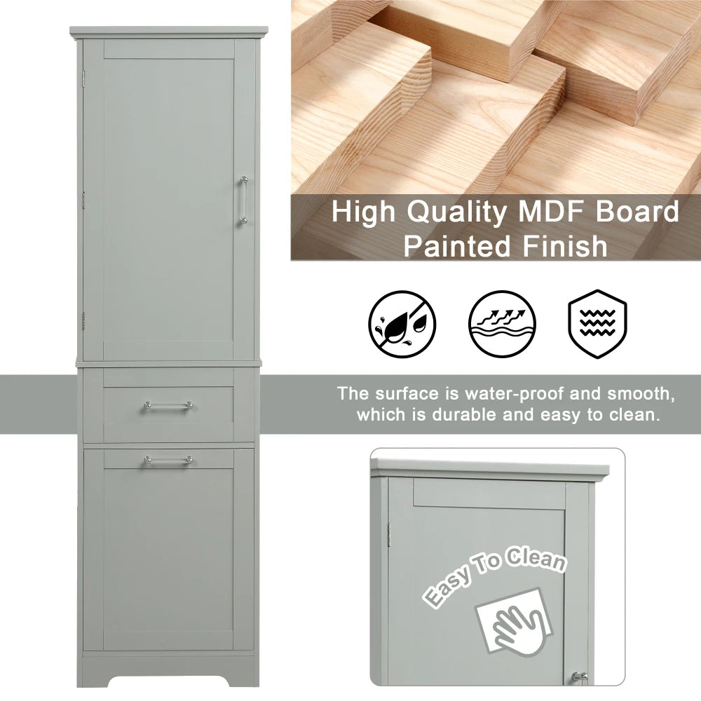 Tall Bathroom Storage Cabinet Freestanding with Adjustable Shelf and Drawers