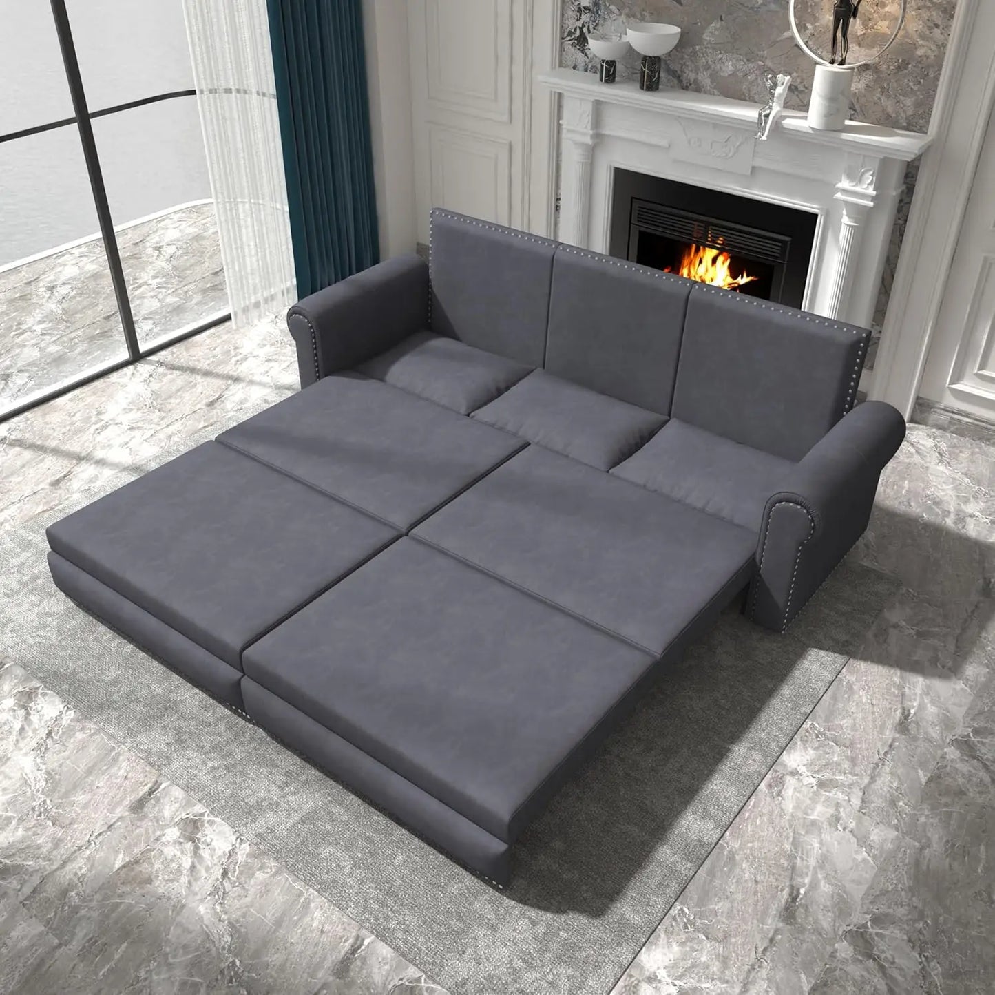 Ljustra 93 Inch King Pull Out Sofa Bed 3 in 1 Sleeper Couch