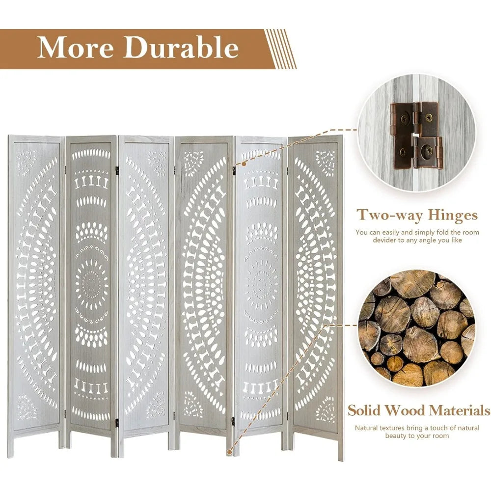 Boho 6 Panel Room Divider Modern Folding Privacy Screen Partition