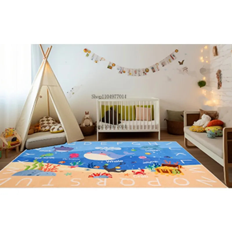 Alphabet Whale Kids Rug Educational Area Rug for Playroom Nursery