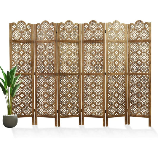 68.9Inch Folding Room Divider 6 Panels Wood Carved Privacy Screen Decor