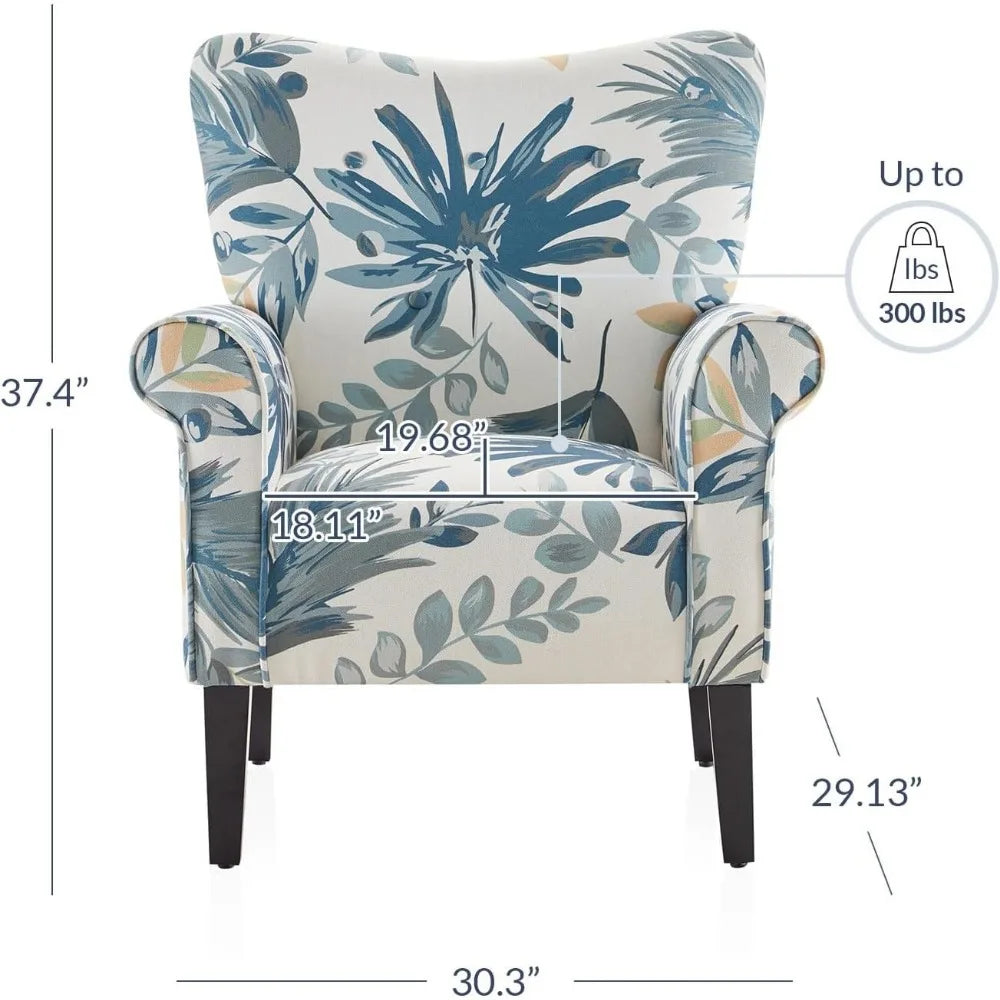 Modern Wingback Accent Chair High Back Floral Upholstered Armchair