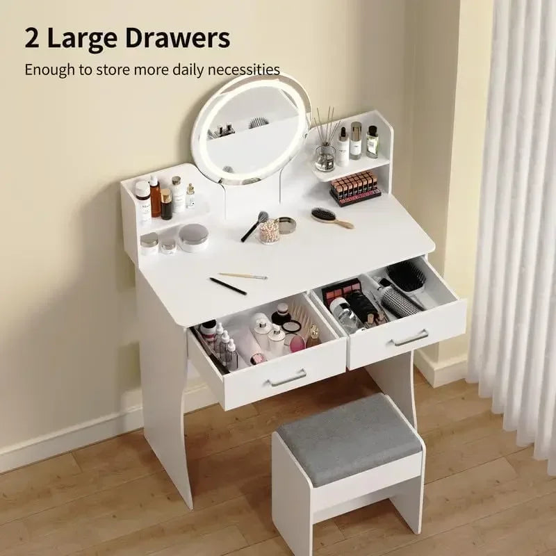 Vanity Desk with Mirror and Lights Makeup Table Set Storage Chair