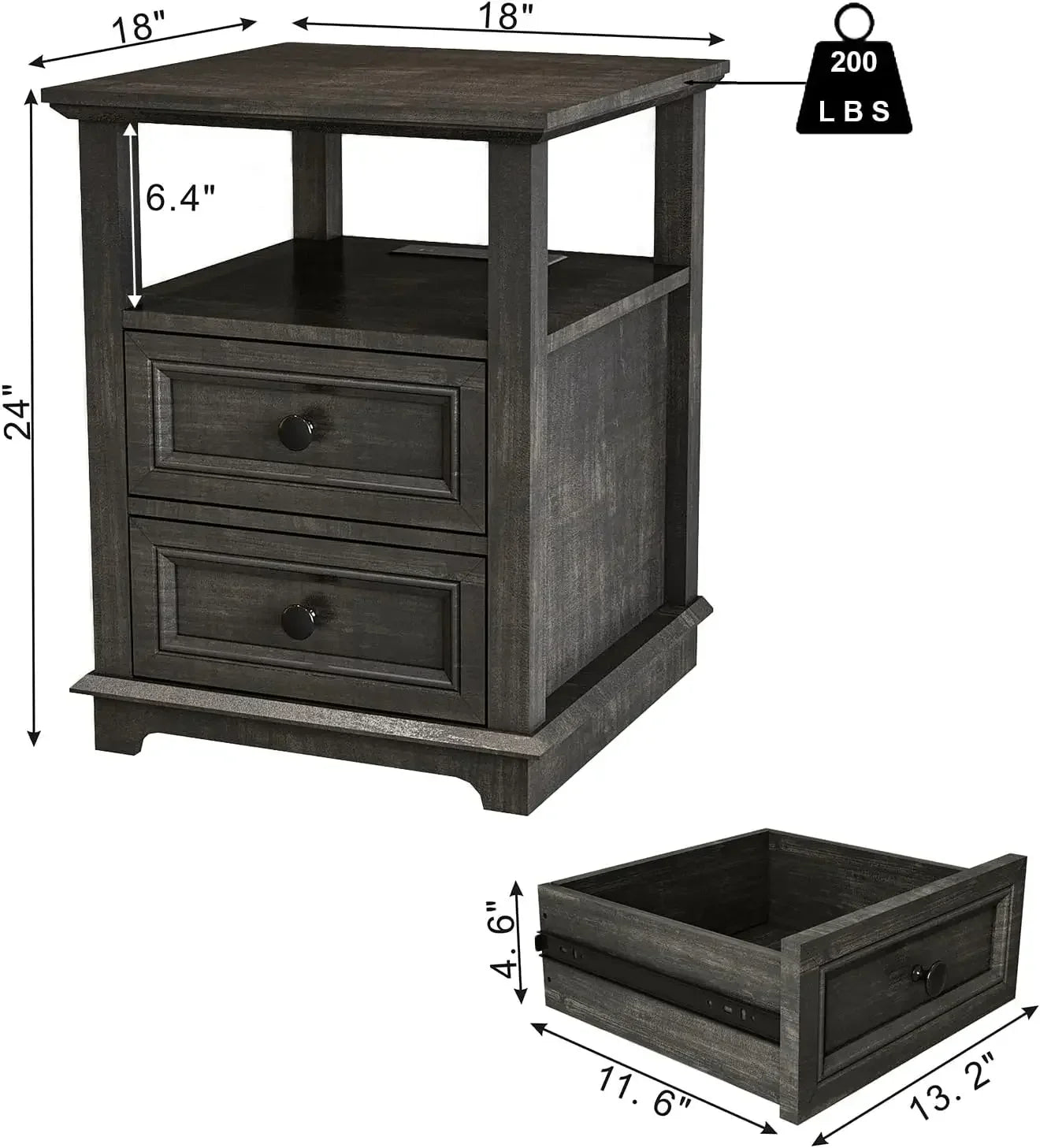 End Table Fast Charging Station Set of 2 24 Inch Tall Sofa Side Table