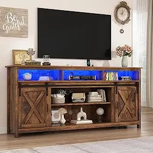 70 Inch LED Farmhouse TV Stand for 80 Inch TVs Storage Cabinets