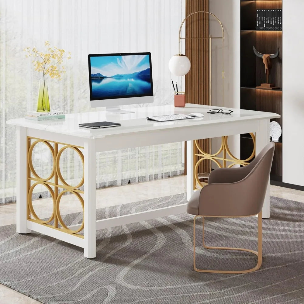Executive Office Desk 63 Inch Glossy Surface Large Computer Table