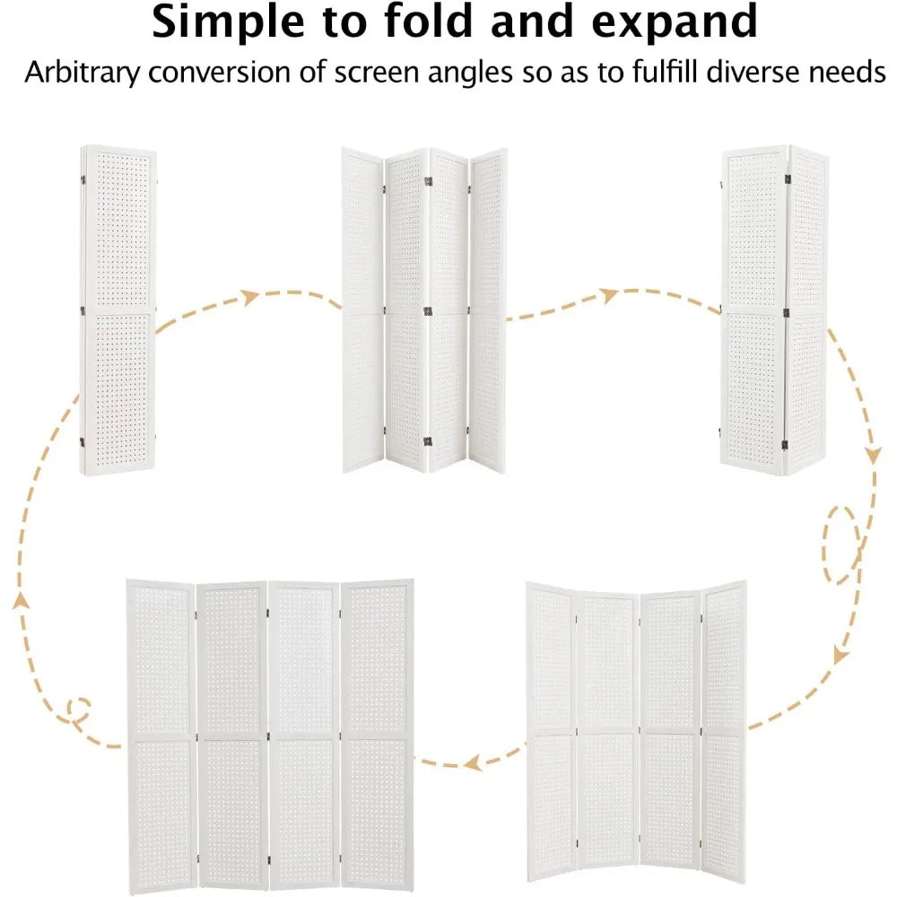 Room Divider Folding Pegboard Privacy Screen 4-Panel Display Stand