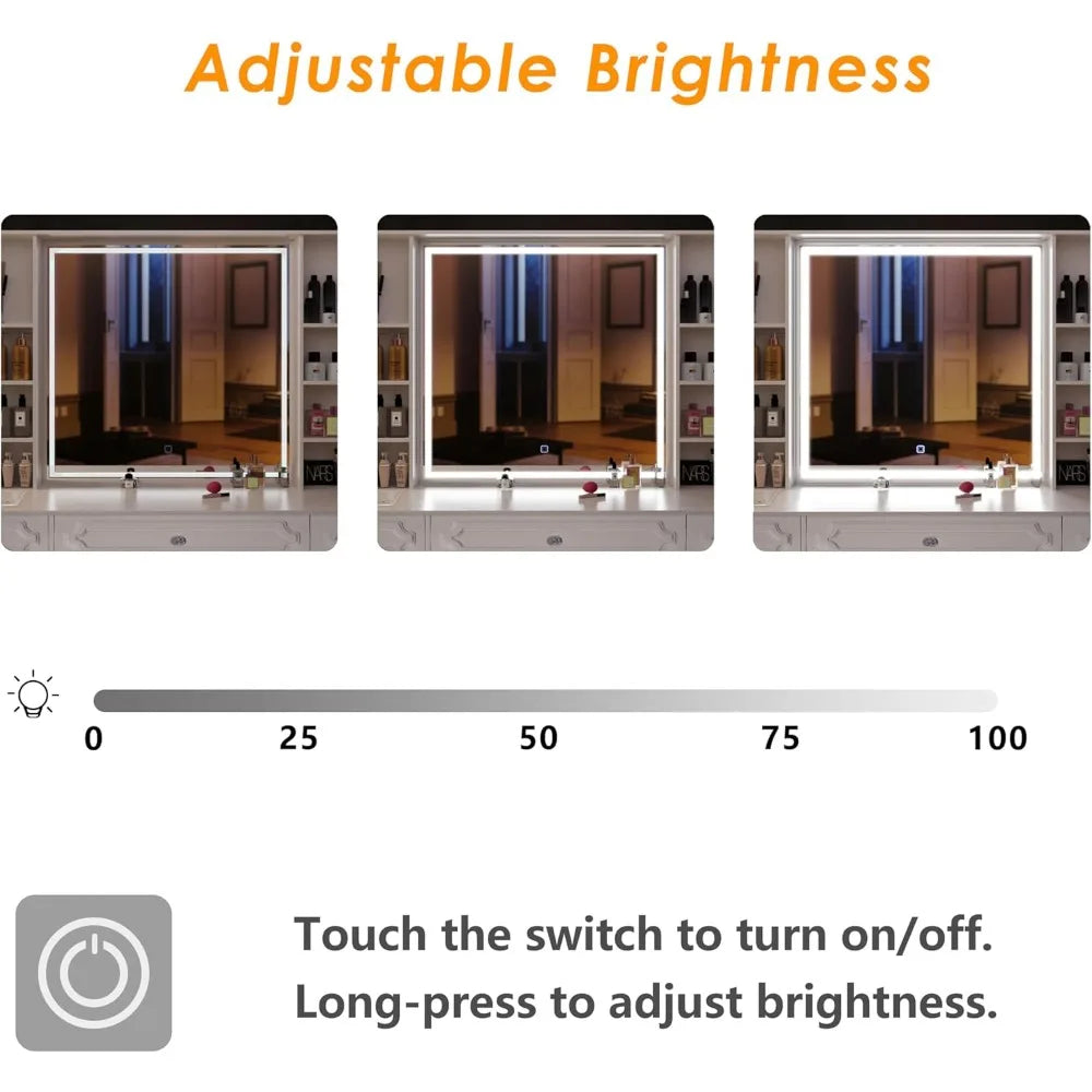 Dressing Table Vanity Desk with Mirror Lights Bluetooth Speaker Makeup