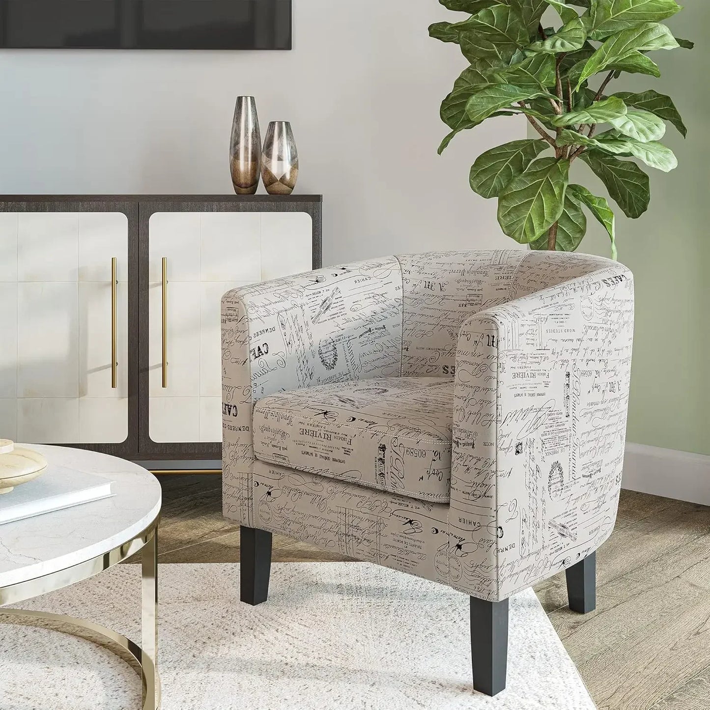 Living Room Barrel Accent Chair Cozy Upholstered Club Tub Chair