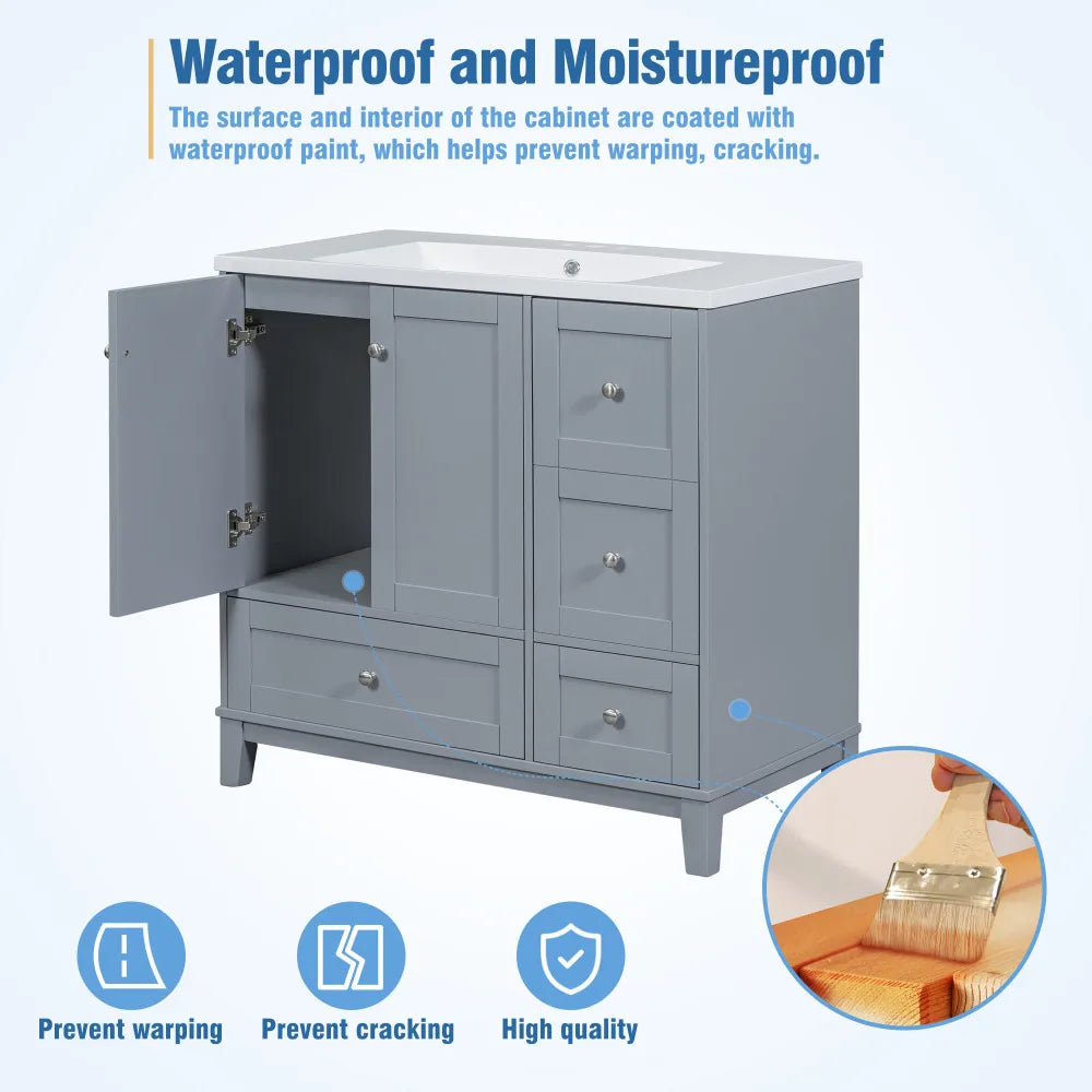 36 Inch Modern Bathroom Vanity with USB Charging and Ample Storage