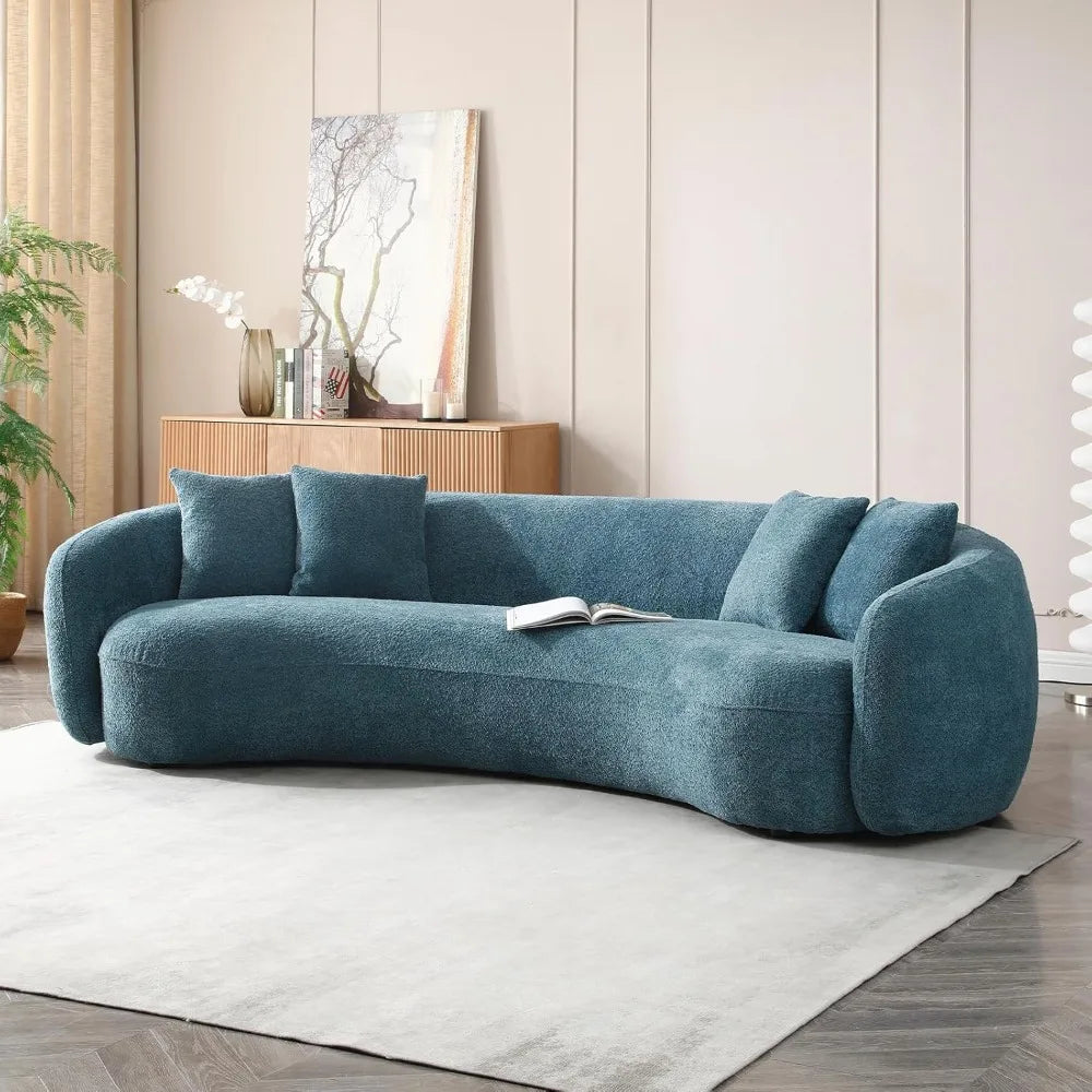 Ljustra 5-Seater Half Moon Sofa, Modern Minimalist Teddy Velvet Oversized Lounge, Blue