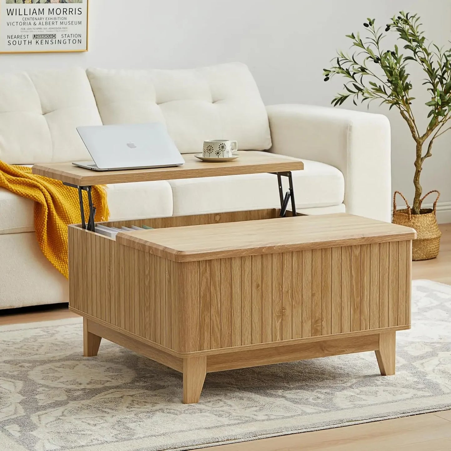 Lift Top Coffee Table with Hidden Storage Farmhouse Square Center Table