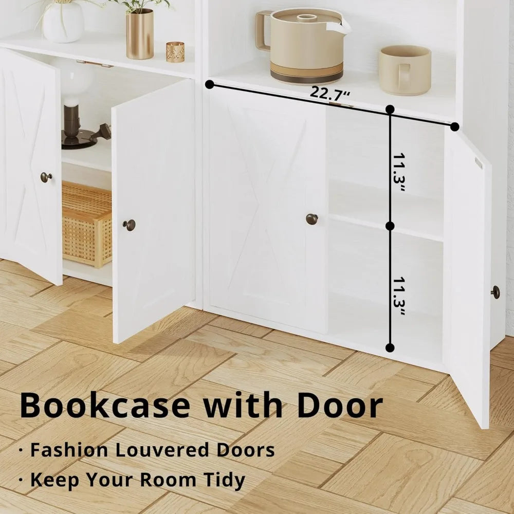 Industrial Bookshelves with Doors 5 Shelf Display Storage Home Decor