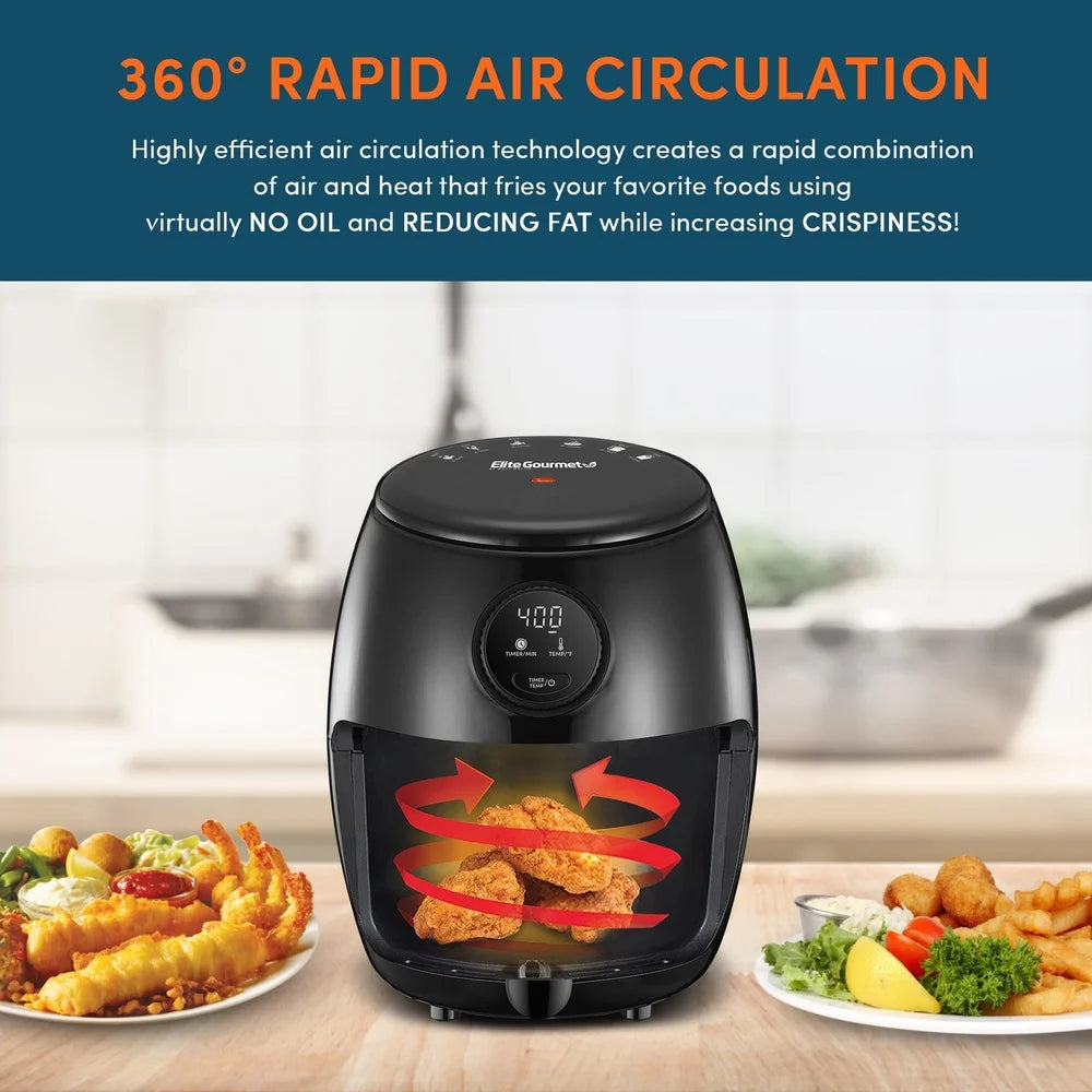 Compact 2Qt Air Fryer Healthy Cooking Adjustable Temp Time Control Non-Stick