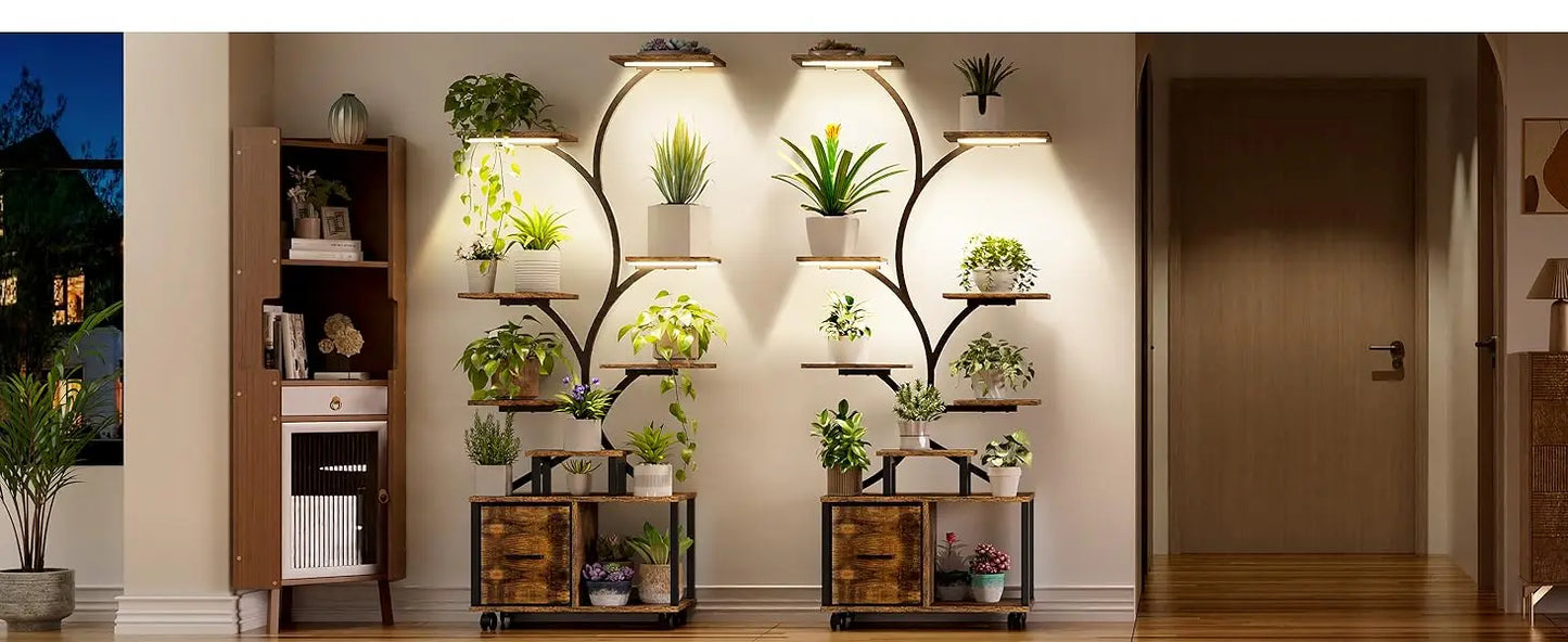 65 Inch Indoor Plant Stand with Grow Lights Tiered Metal Shelf with Wheels