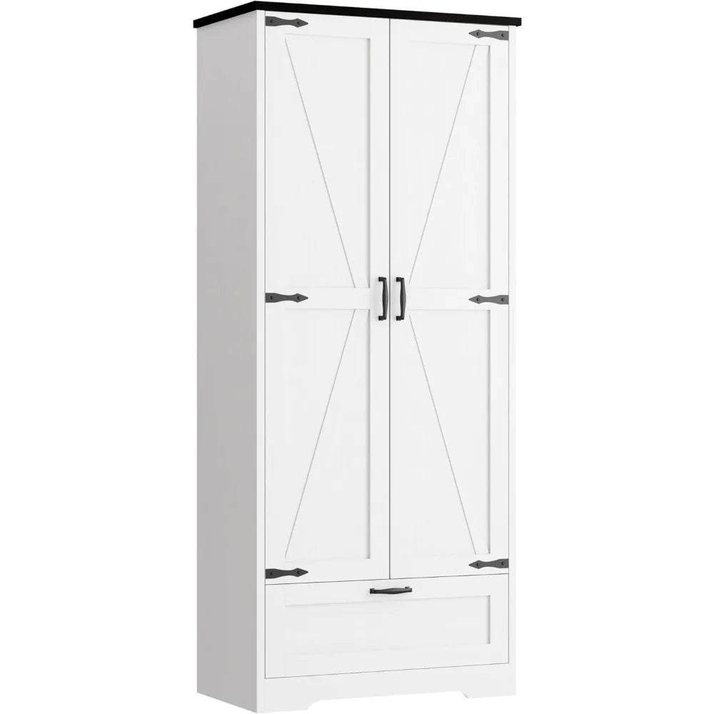 Kitchen Pantry Storage Cabinet with Barn Doors Adjustable Shelves