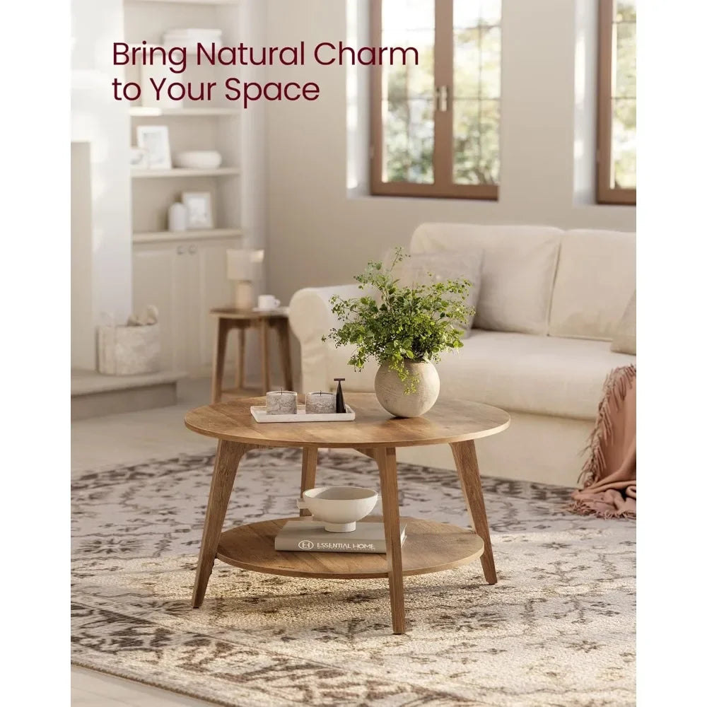 Round Coffee Table 2 Tier Living Room Storage Easy Assembly Modern Design