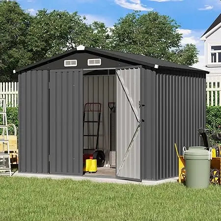 8x6 Outdoor Storage Shed Galvanized Metal Garden Shed with Lock