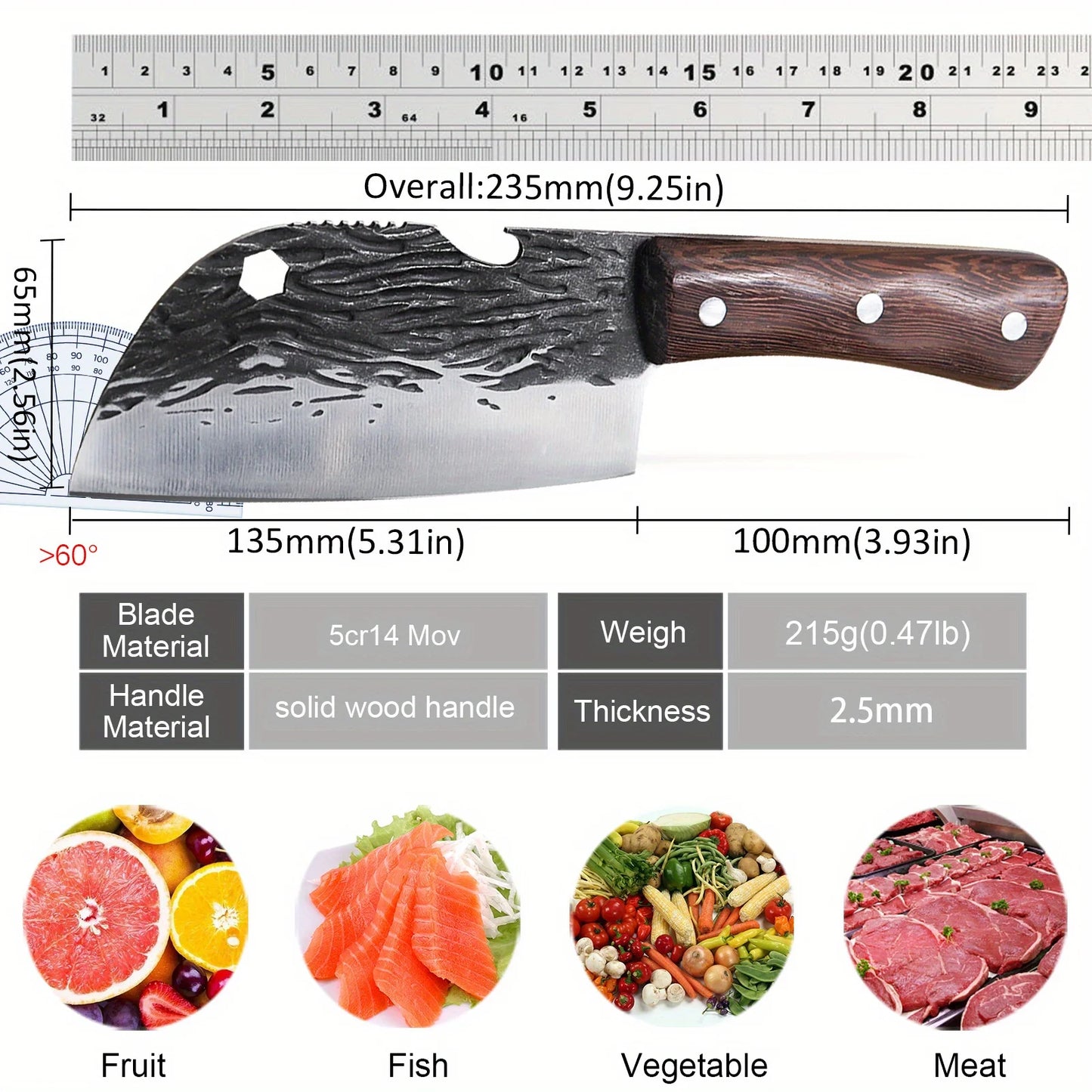 Multipurpose Sharp Stainless Steel Chinese Chef Knife for Cooking