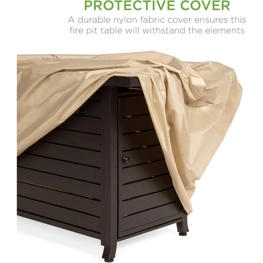 57in Outdoor Propane Gas Fire Pit Table with Aluminum Cover and Storage