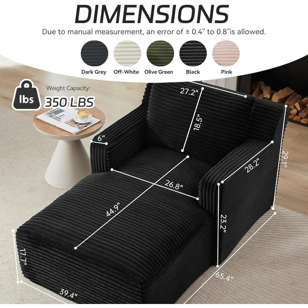 Oversized Chaise Lounge Chair Comfy Corduroy Cloud Couch with Pillows