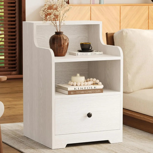 Modern Nightstand with Drawer Open Shelf Bedside Table Storage