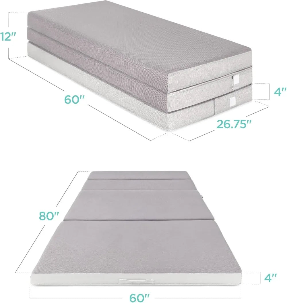 Ljustra 4in Portable Queen-Size Tri-Fold Mattress for Camping Guests