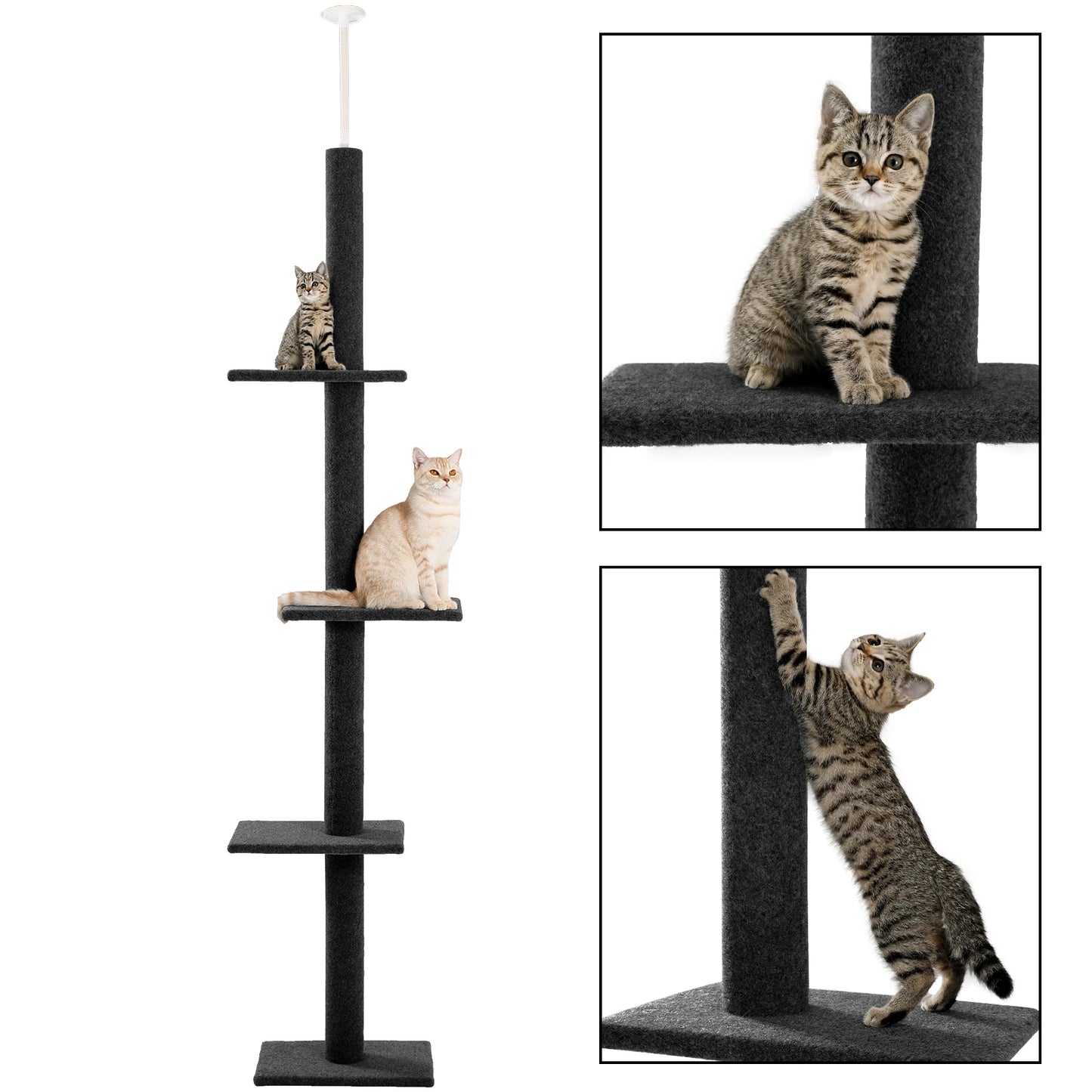 Adjustable Height Cat Tree Indoor Floor to Ceiling Tower Scratching Post