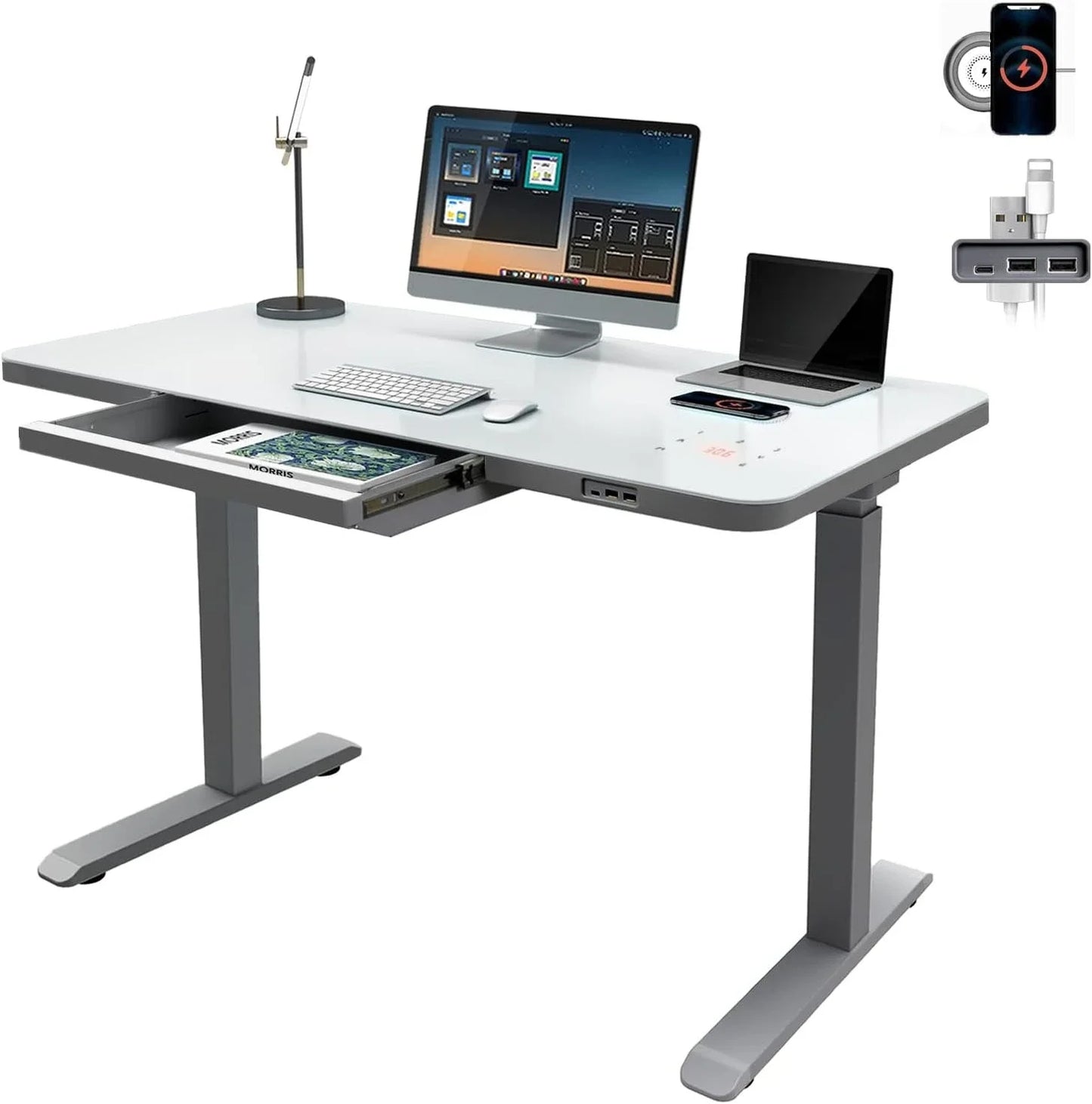 Electric Standing Desk with Drawers 45 Inch Dual Motor Adjustable Desk
