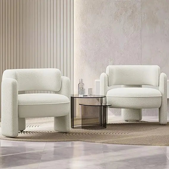 Sherpa Boucle Chair Set of 2 Modern Barrel Accent Chair Living Room
